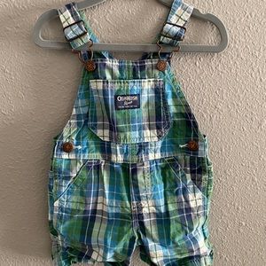 OshKosh B’Gosh Toddler Boy’s 12 Month Blue & Green Plaid Overalls / Shortalls
